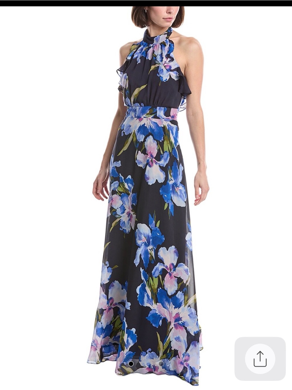 Eliza J navy blue Halter Maxi Dress with Blue and Pink Floral Print